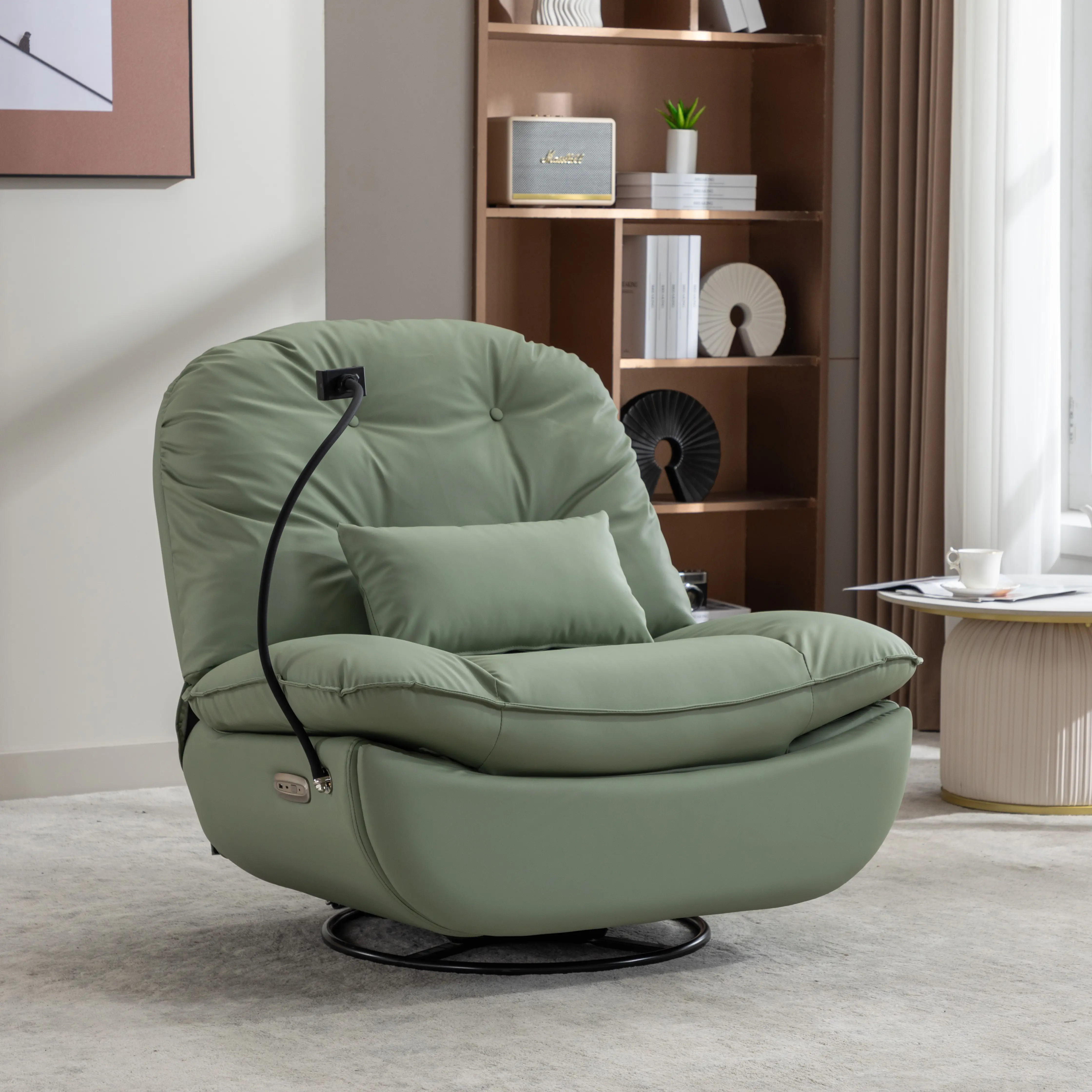 PU Leather Smart Single Seat Reclining Chair - Modern Lounge Chair, Ergonomically Adjustable Multi-Functional 1-Person Electric Recliner for Living Room Leisure Use, One Person