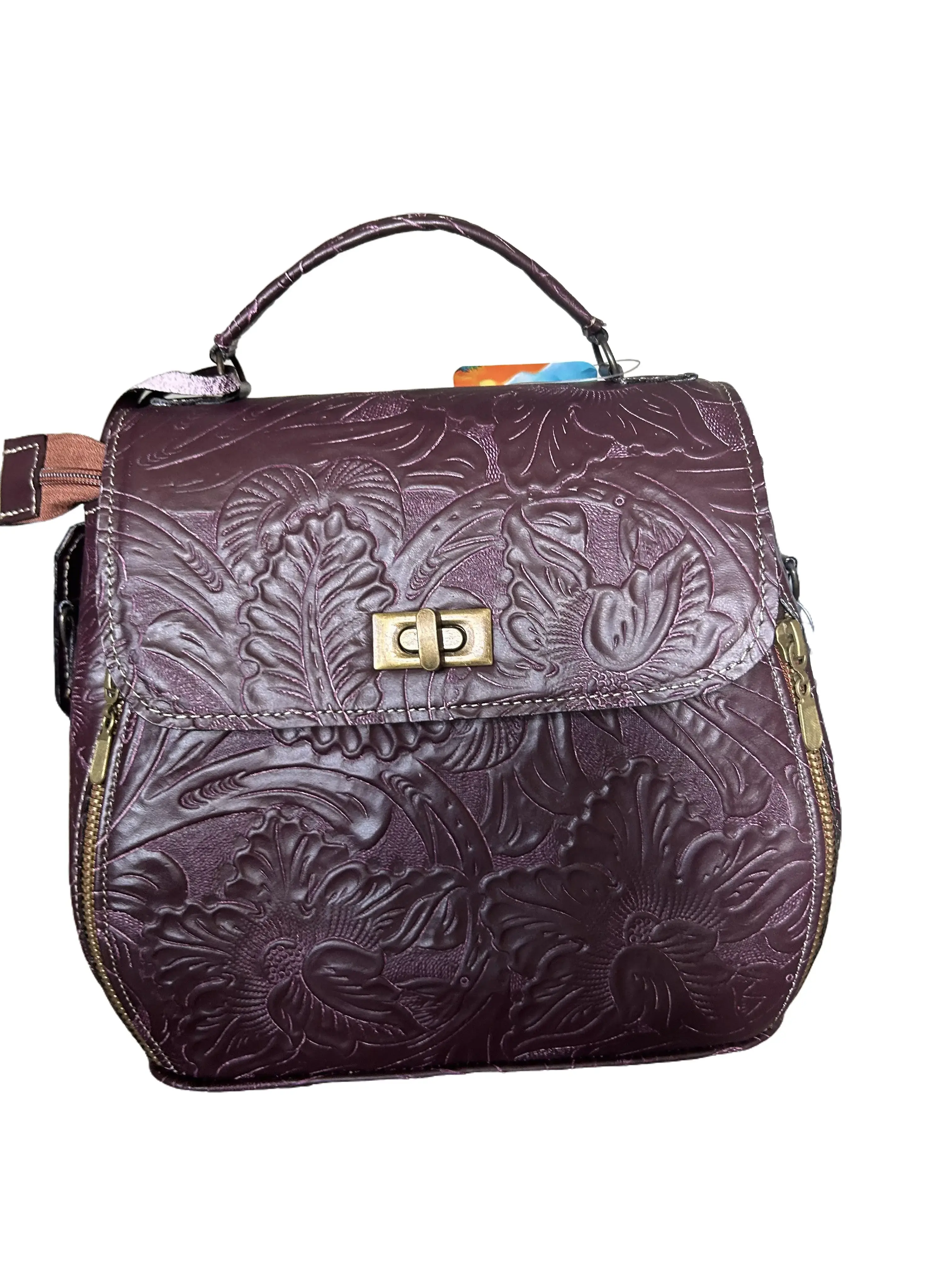 Women's Floral Embossed Calf Skin Leather Crossbody-Shoulder Bag, Fashionable Lightweight Daily-Use Handbag, Fashionable Handbag, Floral Embossed Bag