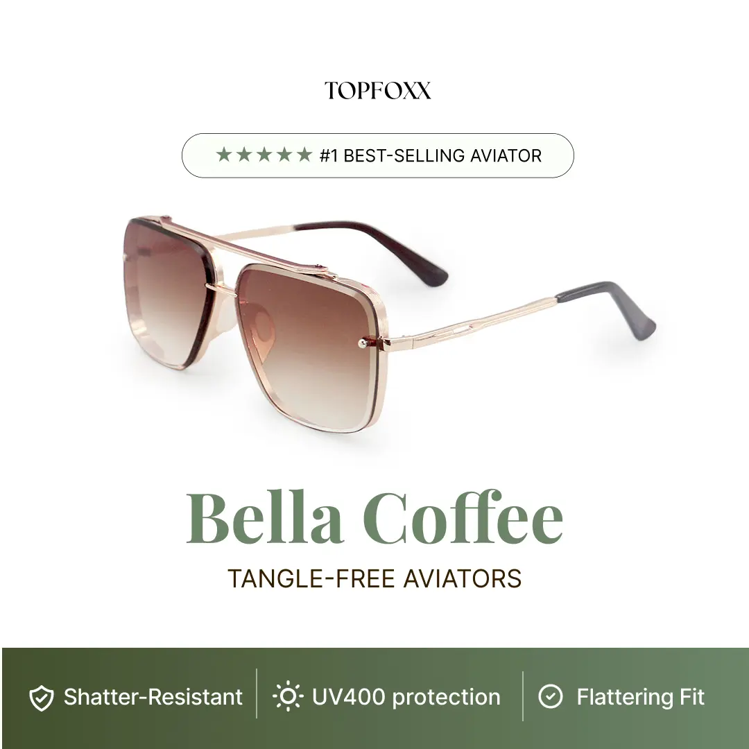 Bella - Coffee - Tangle Free Aviator Sunglasses - Certified Shatter-Resistant Lenses - UV400 - For Women & Men