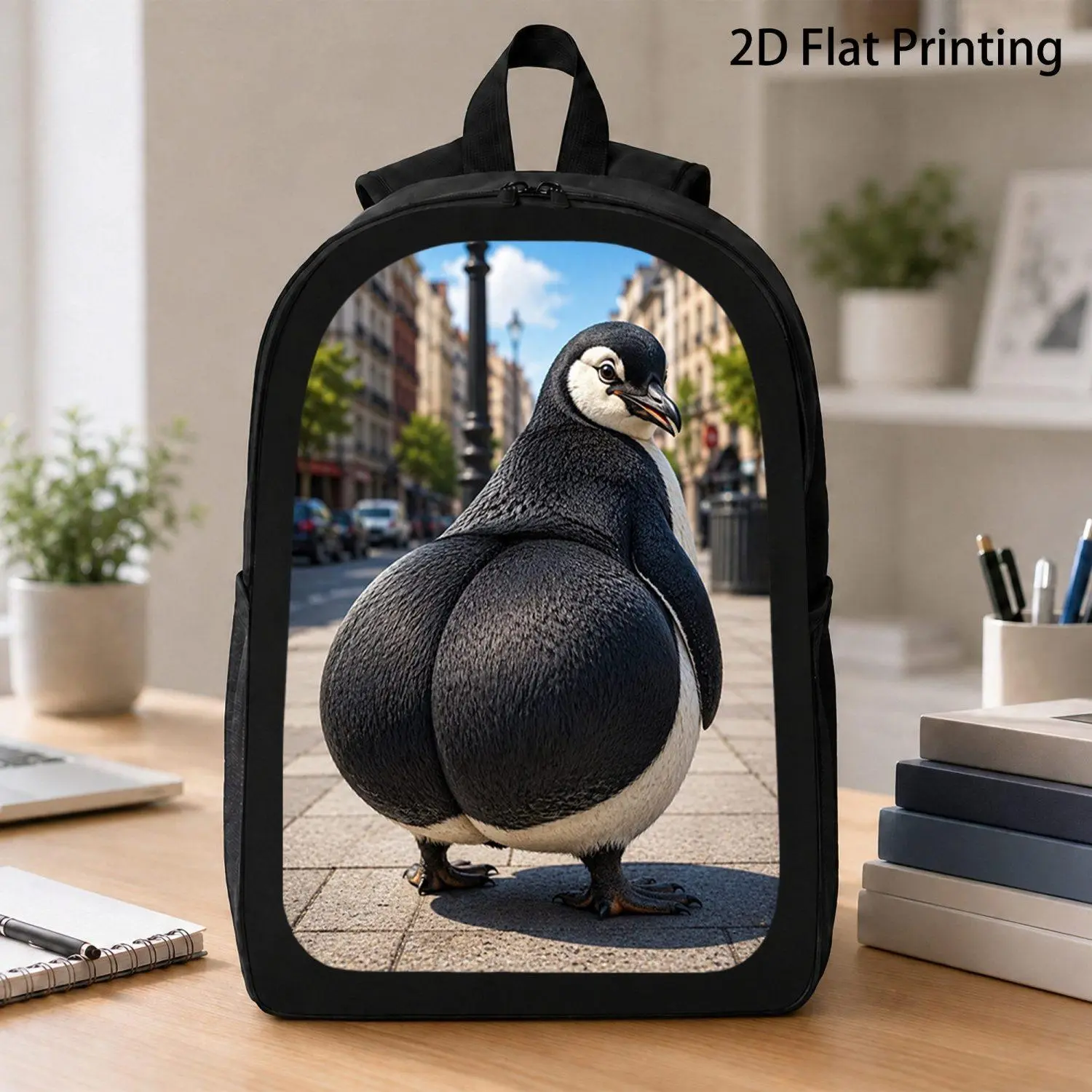 17 Inch Backpack Single Piece Featuring Charming Chubby Penguin Rear Art Illustration Arctic Wildlife Graphic Laptop Bag Casual Urban Commuter Rucksack Distinctive Present For Penguin Enthusiasts