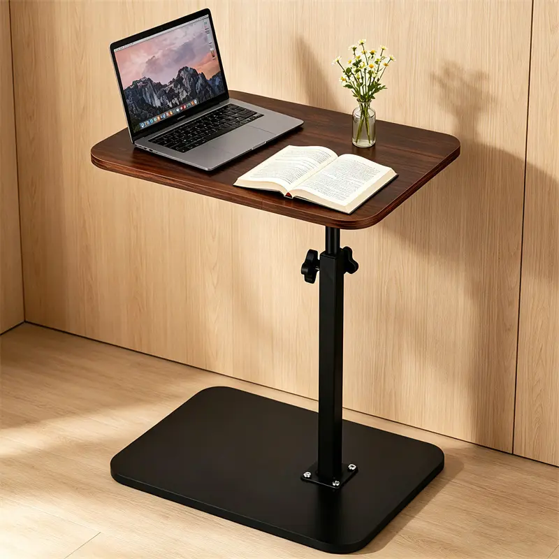 C Shaped Swivel Top Side Table with Adjustable Height - Heavy Duty Metal Base Multi-Purpose Study Desk TV Tray for Couch, Small Spaces - Ideal for Food, Laptop, Side Tables, 360° Swivel Top