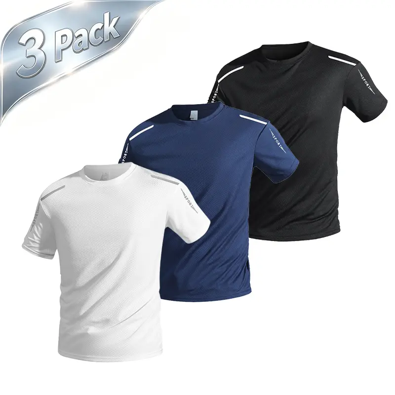 3-Pack Men's Quick-Dry Sports T-Shirts, Breathable Short-Sleeve Athletic Tops for Fitness, Running, and Training