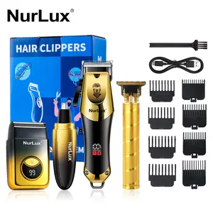 NurLux Professional 4-in-1 Men's Grooming Kit: Cordless Hair Clippers, T-Blade Trimmer, Electric Shaver & Nose Trimmer Set - All-in-One Barber Kit for Home & Travel Rechargeable USB outdoorfun