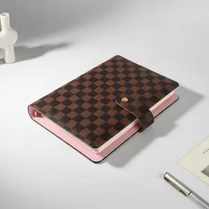 PU Leather 6 Ring Checkered Binder 1 Inch Letter Size Office School Organizer Daily Planner for Students
