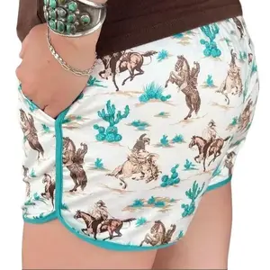 Round Em Up Shorts - Comfortable Fit Casual Outfit with Turquoise Outline, Drawstring & Convenient Pockets, Available in Sizes S-L Spandex