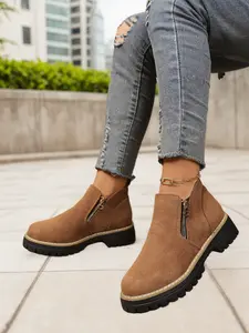 Women's Classic Winter Warm Boots, Fashion Casual Outdoor Snow Shoes, PU Leather Wedge Ankle Booties, Round Toe Medium Width