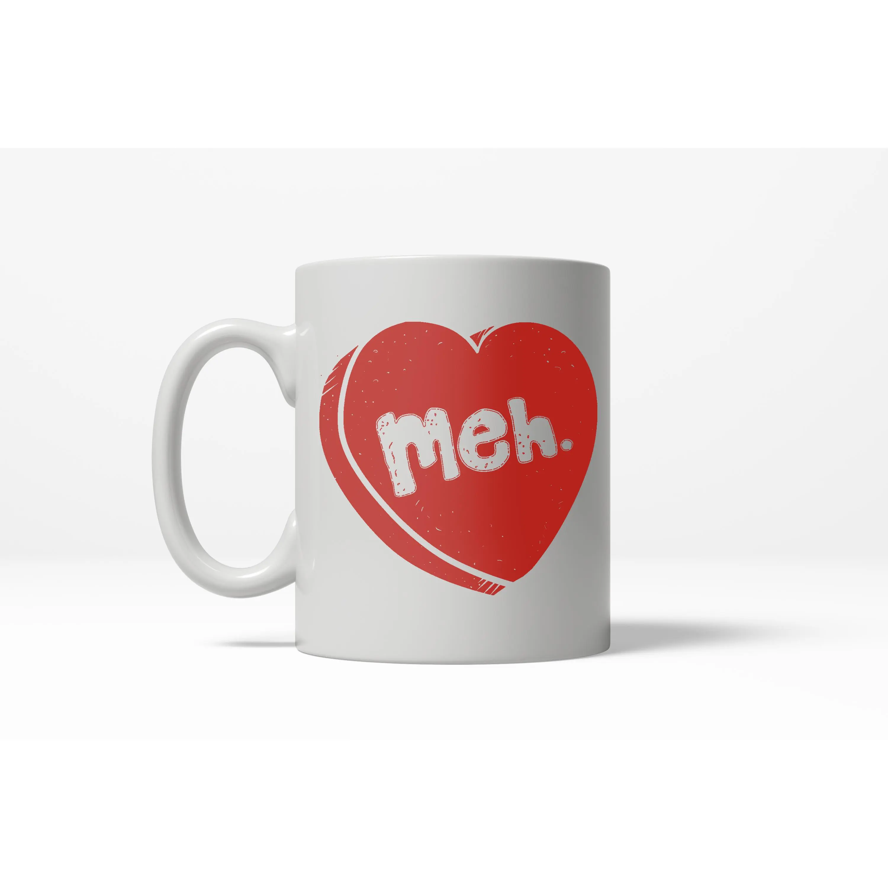 Meh Candy Heart Cute Funny Valentine's Day Ceramic Coffee Drinking Mug - 11oz Funny Coffee Mugs Ceramic Printed Drinkware Cup