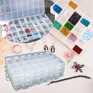 4Pcs/Set 28 Grids Bead Organizer Plastic Organizer Box with Fixed Dividers,Small Parts Container Clear Box for Jewelry Beads,Sewing,Drawing,Halloween Christmas Party Gifts,Hand Tools Kits