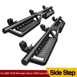 OEDRO Running Boards & Side Steps Compatible with 2007-2018 Chevrolet Silverado GMC Sierra 1500 & 2007-2019 Chevrolet Silverado GMC Sierra 2500HD 3500HD Crew Cab, Black Powder Coated Nerf Bars, Two-Stair