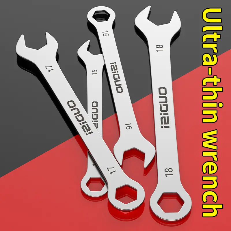 3mm Thin Profile Metal Combination-Ring Wrench, 2-in-1 Hand Tool for Tight Spots, Appliance Repairs, Metal Surfaces Use