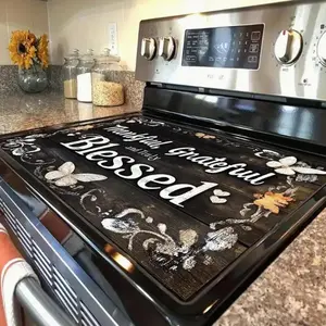 Stove Top Cover for Electric Stove (28.3”x 20.5”), Kitchen Heat Resistant Glass Cooktop Cover, Multipurpose Stove/Counter/Washer Top Protector, Dishwasher Safe Natural Rubber (Thankful)