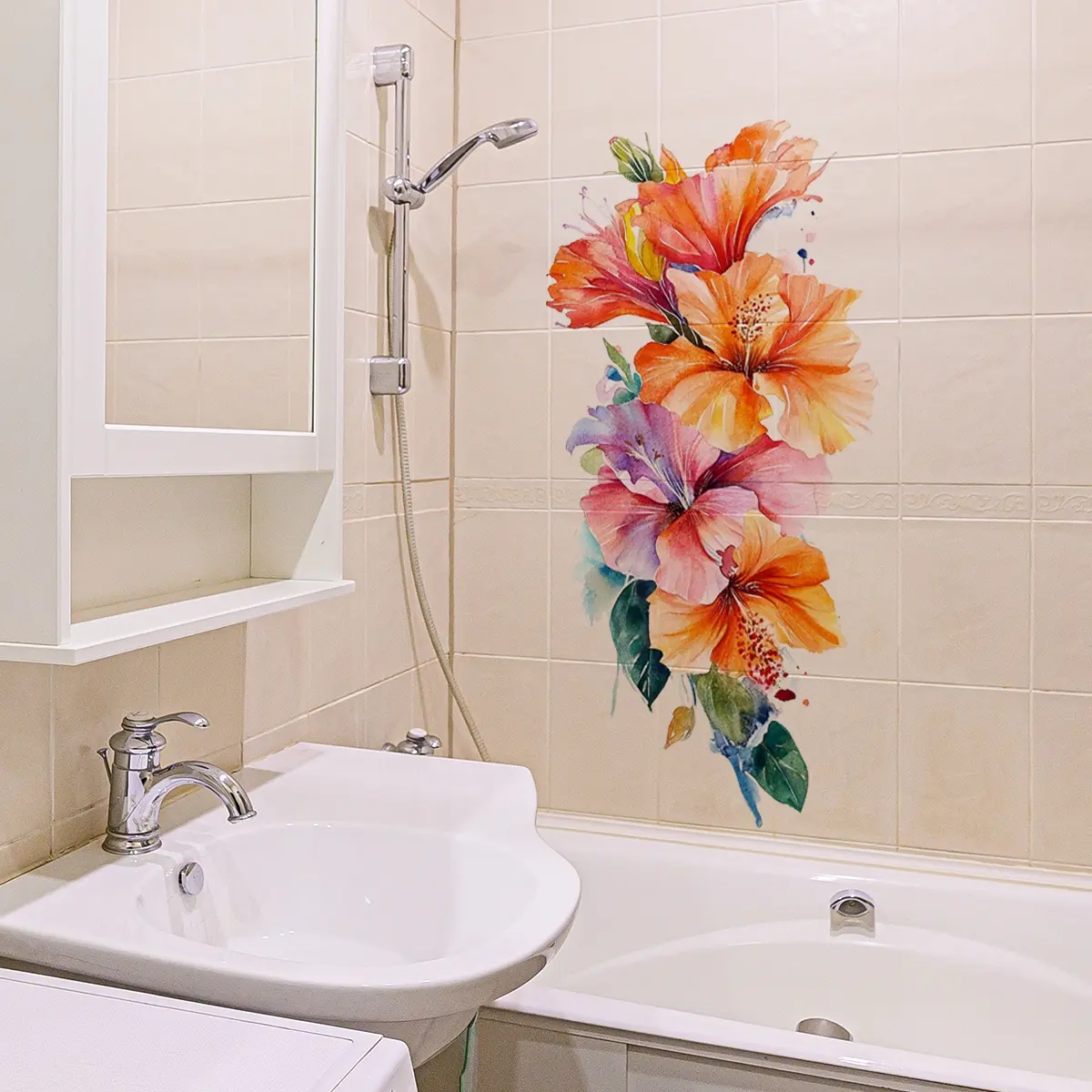 A summer flower wall sticker for bedroom and living room background wall, home decoration sticker, Decorative Wall Sticker, Floral Pattern Sticker, Wall Art Stickers, Wall Decal, self-adhesive M18567