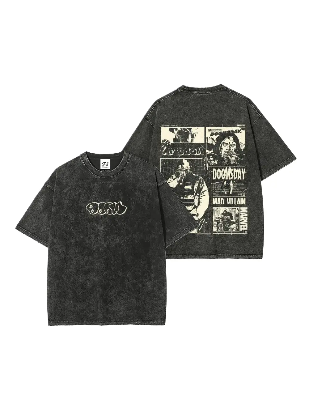 MF DOOM Graphic T Shirt Vintage Washed Oversized Tee 230gsm Heavyweight Cotton Unisex Underground Hip Hop Streetwear Double Sided Print Gift for Rap Music Fans