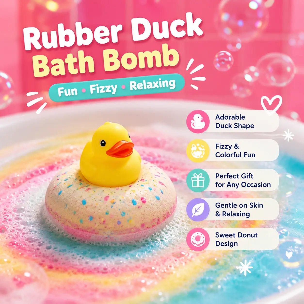 Rubber Duck Donut Bath Bomb, Easter Basket, Easter Basket Filler