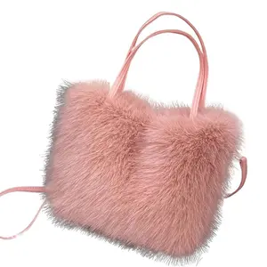 Plush Shoulder Bag, Casual Faux Fur Handbag, Fashion Winter Purse, Soft Textured Tote and Crossbody, Adjustable Strap, Hardware