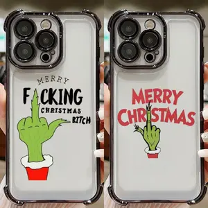 Fun Green Naughty Santa Claus Cartoon Grinch Merry Christmas Phone Case - Christmas Holiday Edition, Four Corners Drop and Shockproof, Artistic Design, Compatible for iPhone 17 16 15 14 13 12 Pro Max 15 14 Plus Four Corners Cases#YJYGSJDSD