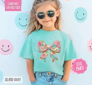 Floral Painted Bow Comfort Colors Youth Tshirt