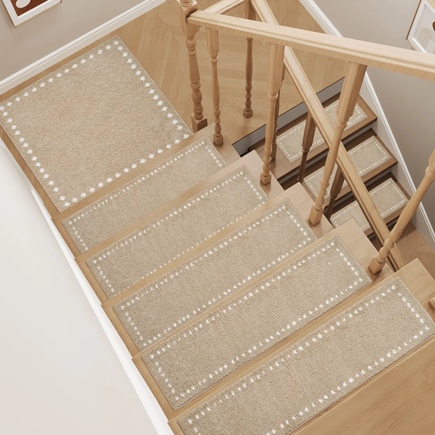 Amoami Non Slip Stair Treads, 15PCS Plush Stair Treads for Wooden Steps, Washable Reusable Stair Runners, Adhesive Safety 8" x 30" Stair Mats for Kids, Pets and Dogs