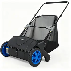 [TOP RATED - FLASH SALE] Garvee 21" Push Lawn Sweeper, 3.5 Cu. Ft. Manual Leaf & Grass Collector with Adjustable Height and 4 Spinning Brushes