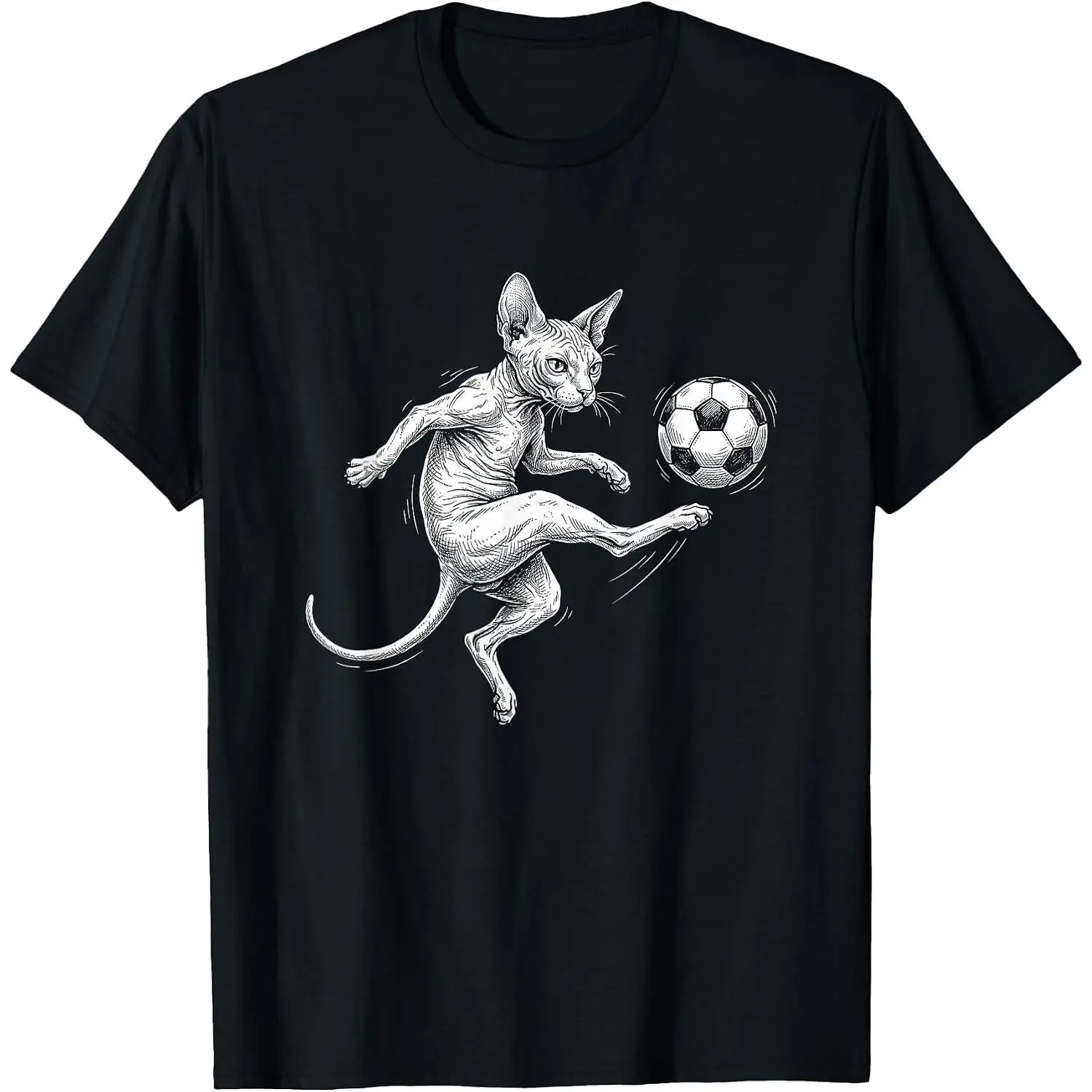 Hairless Sphynx Cat Playing Ball Soccer Funny Sphynx Cat T-Shirt Unisex Cotton Clothing Streetwear