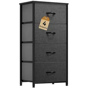 Cozeware Storage Tower with 4 Drawers - Fabric Dresser, Organizer Unit for Bedroom, Living Room, Closets - Sturdy Steel Frame, Easy Pull Fabric Bins & Wooden Top