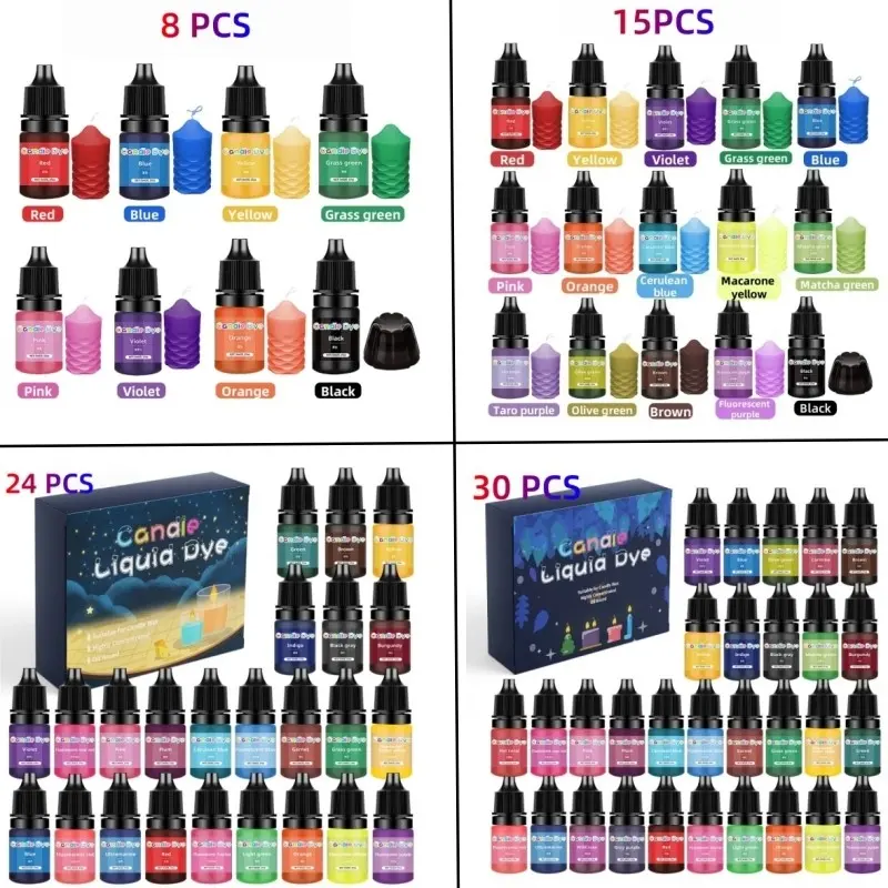 5ml high concentration candle dye set: 8-color set/15 color set/24 color set/30 color set, used for DIY candle dyeing, suitable for soy wax, beeswax, palm wax, jelly wax, coconut wax, and ice flower wax, Candle Making