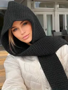 Women's Fashion Knitted Hooded Scarf Wrap Shawl, Soft Warm Cozy Accessory, Colors Available, Ideal for Daily Wear