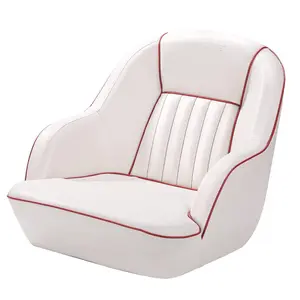 Pontoon Boat Seat, Captains Bucket Boat Seat, Back Folding Boat, Boat Cabin Seating (White/Red)