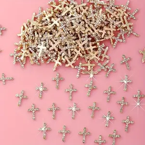 50pcs 3D Cross Diamond Nail Art Decorations, Metal Nail Art, Elegant Religious Style for Women, Wedding Party Special Occasions, Nail Art Supplies