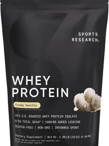 Sports Research Whey Protein Isolate - 25g per Serving of US Grass Fed Whey + BCAA's - Grass Fed, Gluten-Free, Non-GMO - 2.1lb Bag Bulk Protein Powder