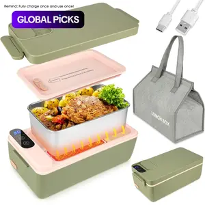 Portable Electric Lunch Box, Heatable Lunchbox, Rechargeable Insulated Food Heater, LCD Digital Display Food Heating Box, Household Kitchen Appliances for Car/Truck/Work/Home/Travel, Meal Prep Containers, Heated Lunch Box, Gift #GLOBAL PICKS