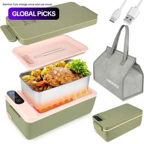 Portable Electric Lunch Box, Rechargeable Insulated Food Heater with LCD Digital Display, Heated Lunchbox, Heated Meal Prep Container for Car, Truck, Work, Home & Travel, Heat Up Lunch Box Portable, Great Gift #GLOBAL PICKS