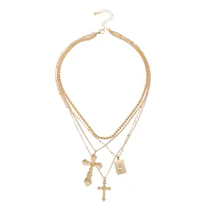 Cross square pendant necklace, light luxury long versatile and exquisite