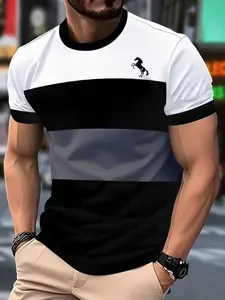 Men's Fashion Casual T-Shirt, 100% Polyester, Round Neck Short Sleeve, All Seasons Comfort, Daily Wear