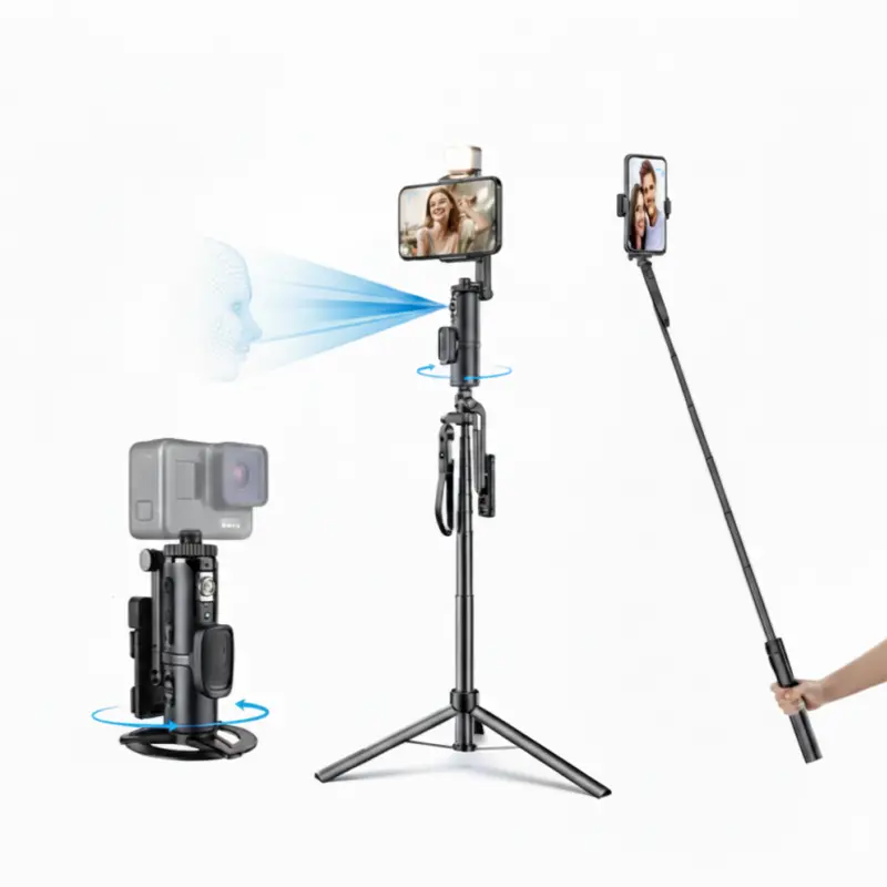 AI Auto Face Tracking Tripod, Detachable Design with 360° Rotation, No App Needed Selfie Stick Tripod with Remote & Gesture Control, Phone Holder for iPhone & Android, Perfect for TikTok, Vlogging & Content Creation