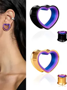 vanku 2pcs Unique Gradient Heart Double Flared Ear Gauges, Hypoallergenic Acrylic Ear Plugs, Punk Piercing Jewelry for Women Men
