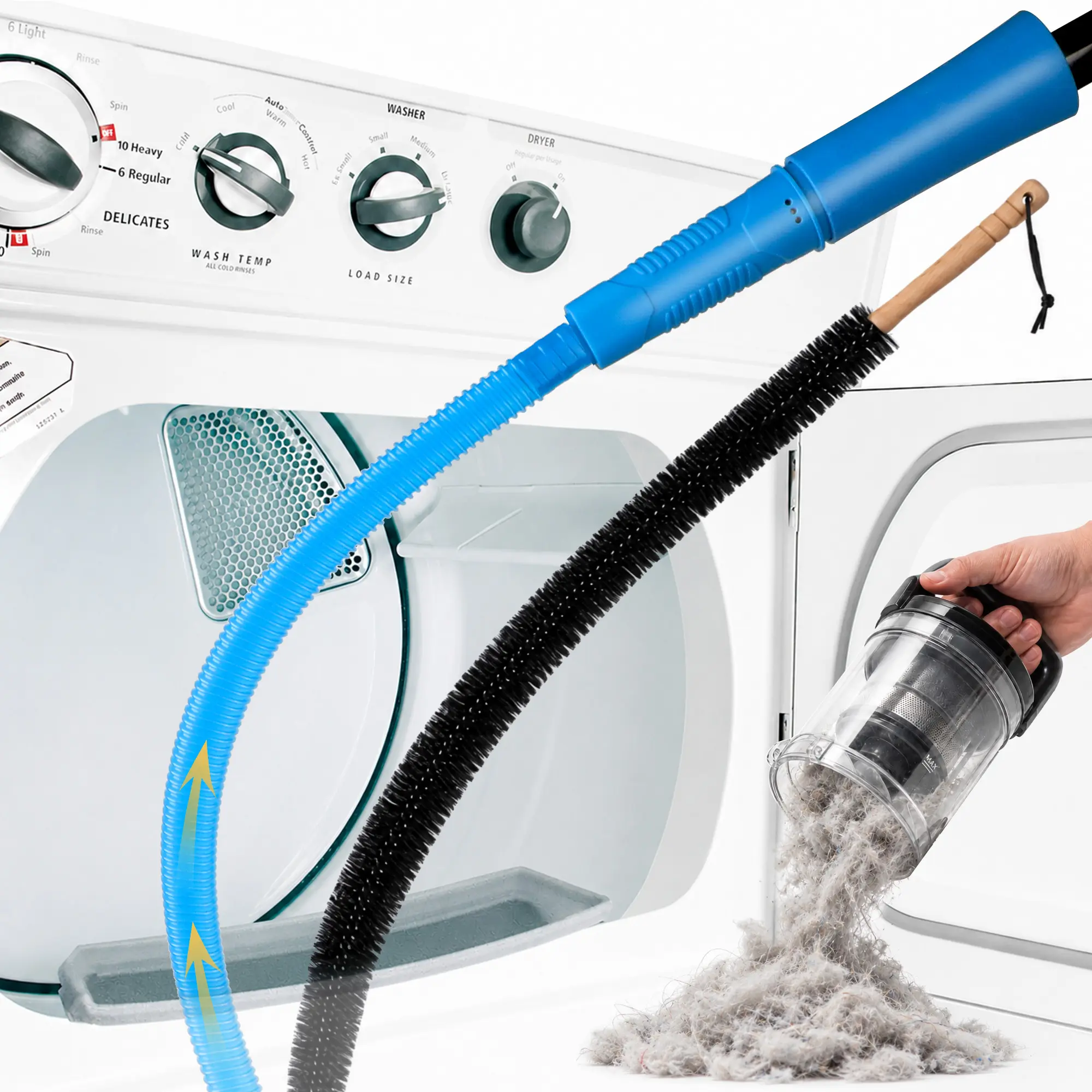 Dryer Vent Cleaner Kit 2 Pieces Vacuum Hose Attachment Lint Brush Universal Quick Lint Remover Deep Cleaning Improve Dryer Efficiency