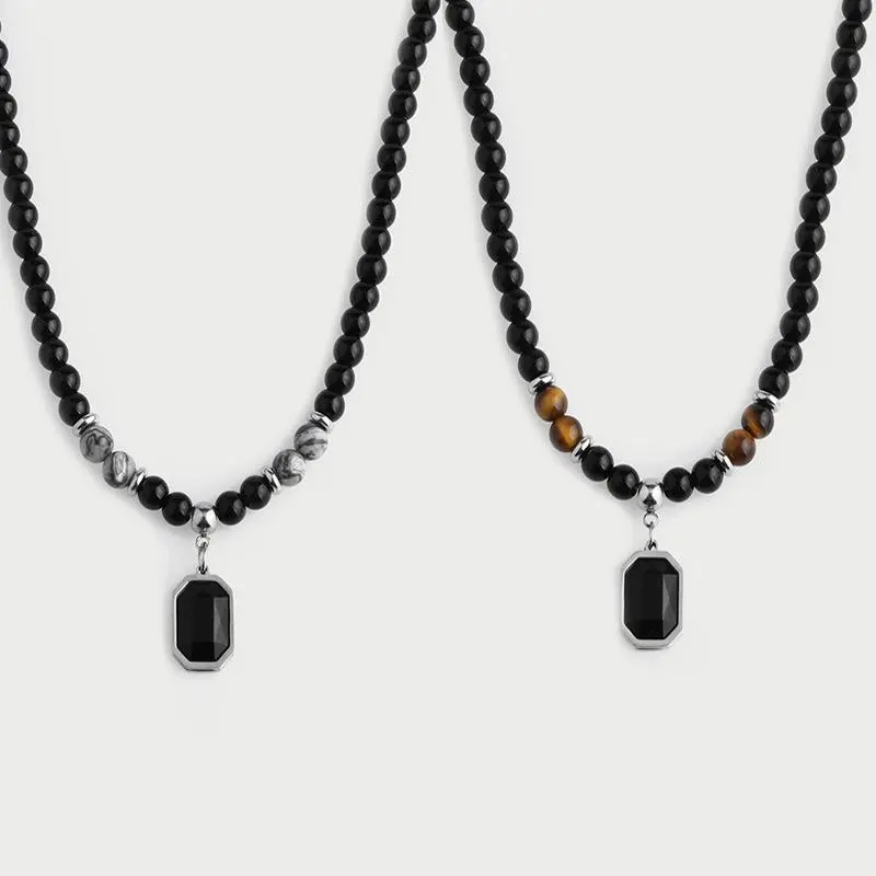 Men's necklace, black natural tiger eye necklace, hip hop necklace, gifts for men