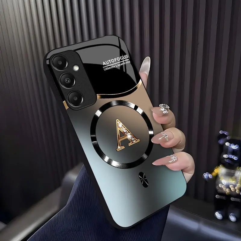 Suitable for [Galaxy A15] high-end MagSafe phone case🥰, Features a magnetic attachment function Luxury Gradient Metallic Bling Rhinestone 26 Initial 952