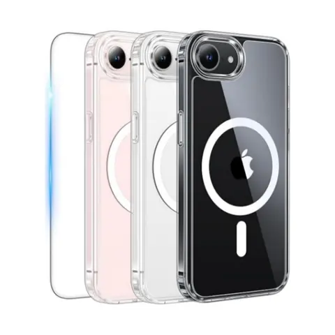 FNTcase Customized Square Magnetic Tempered Crystal Smartphone Cover for iPhone 16E/17E 6.1in, Polycarbonate-TPU Shockproof Accessory with 7x Stronger Hold, Wireless Charging, Anti-Yellowing Protection