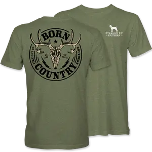 Born Country Straight Up Southern Deer Skull T-Shirt Hunting Graphic Tee for Outdoorsmen Country Lifestyle Shirt Gift Men