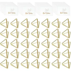 100pcs Place Card Holder with 100pcs Cards Triangle Shape Table Number Holder Wedding Table Card Holders Mini Name Card Holder Place Setting Holder Picture Clips Stand for Centerpiece Anniversary Party