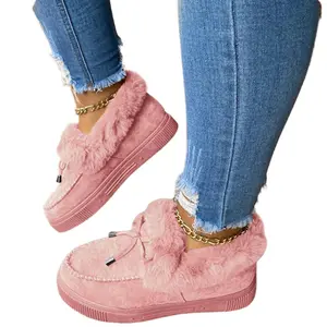 【NEW】Fashare Women's Platform Warm Moccasin Slippers Slip On Loafer Plush Shoes Anti Slip Flat Walking Loafers Faux Fur Snow Boots  Soft and comfortable suede slippers for women