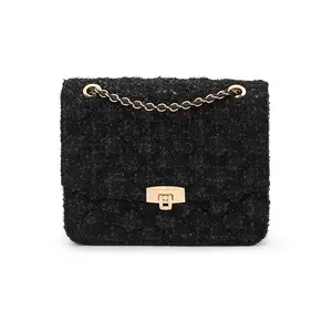 Charles & Keith Sequin Tweed Chain Strap Versatile Shoulder Bag for Women