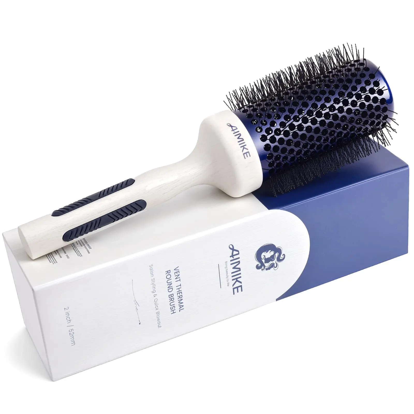 AIMIKE Natural Wood Round Brush for Blow Out - Large Nano Ionic Tech Round Brush, Ceramic Round Brush for Blow Drying, Styling and Boost Volume, Round Hair Brush, One Piece Design
