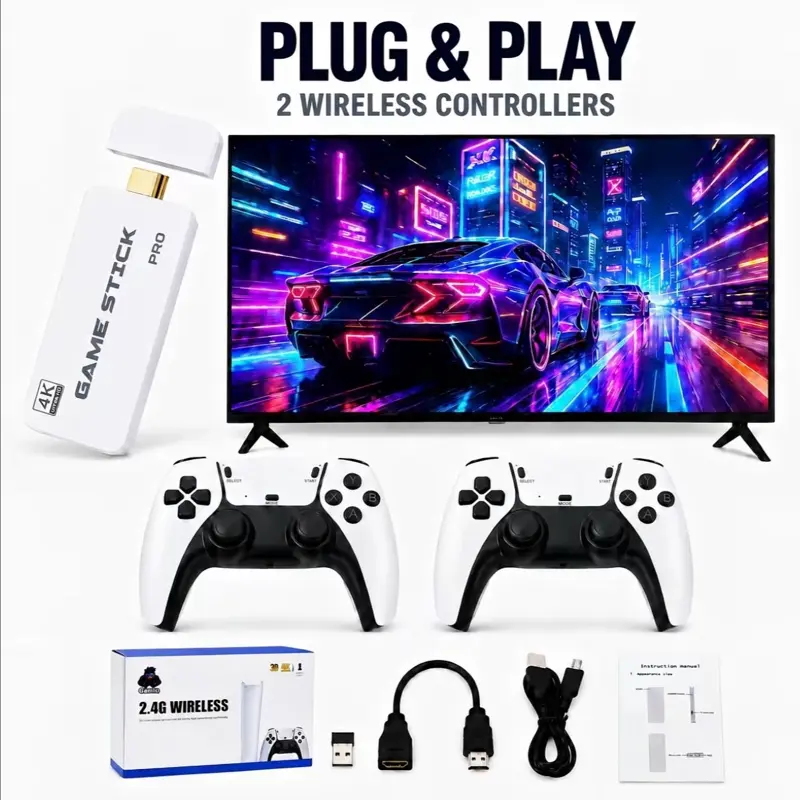 JIGGS Retro Gaming Console for TV, Classic Wireless Game System, Plug & Play Home Entertainment Device, Built-in Classic Games, Dual Wireless Controllers, Gaming Gift for Kids & Adults