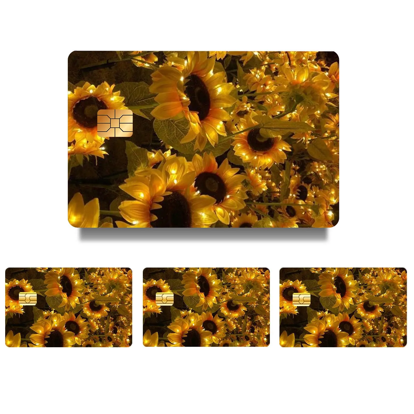 Sunflower Pattern Credit Card Skin Sticker, 4 Counts/Set Thin Waterproof & Scratch Resistant Credit Card Skin Sticker, Personalized Bank Card Decorative Sticker