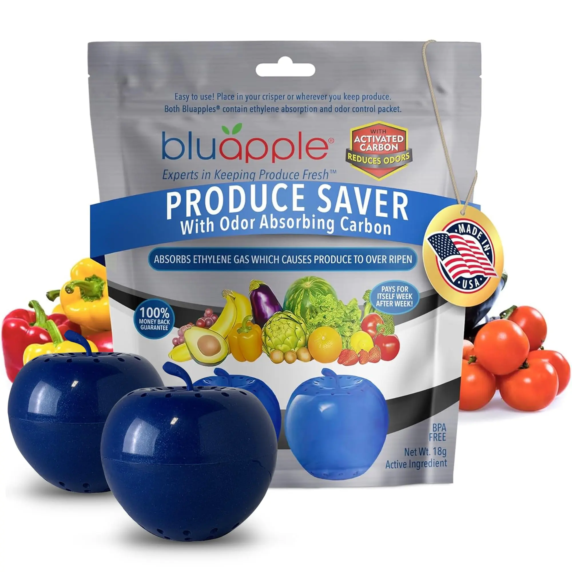The Bluapple Bluapple Produce Saver 2-Pack Keeps Fruits & Vegetables Fresh Longer with Odor Control, Produce Freshness Extender for Refrigerator & Fridge Produce Storage Moisture Proof Design Odor Proof Household Items Dustproof Design Home Gifts