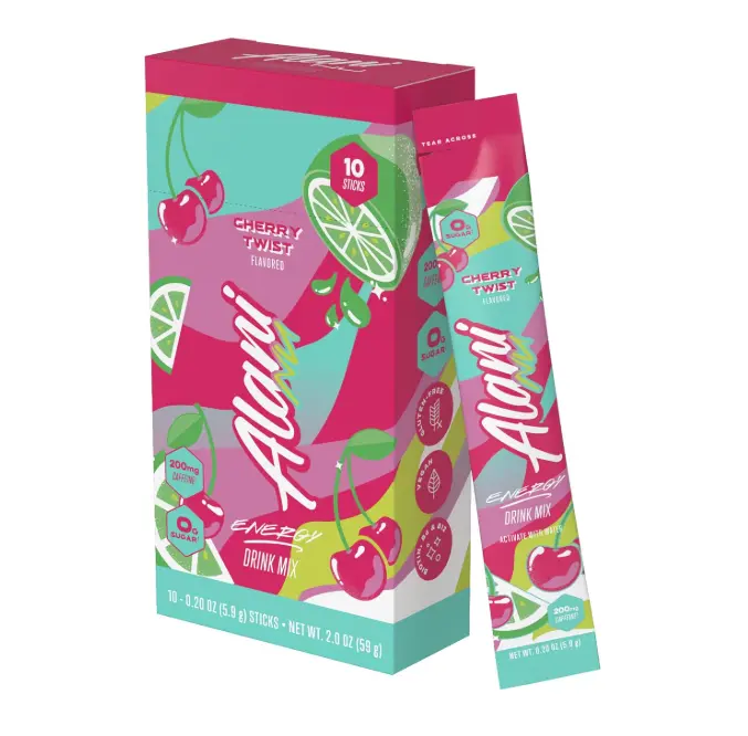 Alani Nu CHERRY TWIST Energy Sticks, Energy Drink Powder, 200mg Caffeine, Pre Workout Performance with Antioxidants, On-The-Go Drink Mix, Biotin, B Vitamins, Zero Sugar, 5-10 Calories, 10 Pack