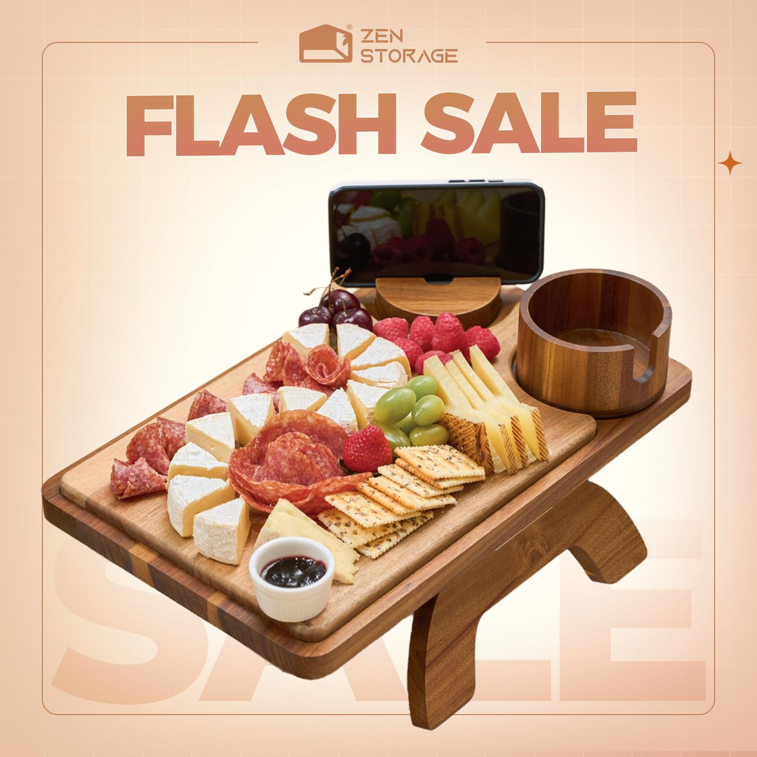 2-in-1 Sofa Arm Table Charcuterie Board Acacia Wood Tray Space-Saving for Home Office TV Snacks Gifts Anti-Slip & Scratch